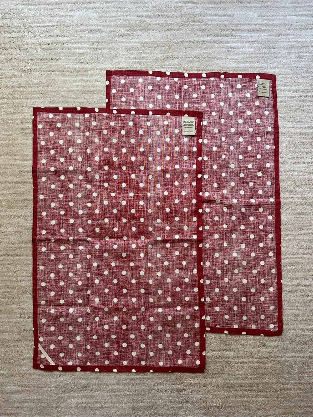 NWOT 2 Pottery Barn Dish Towels Red Polka Dot Americana Patriotic 20” x 30”
